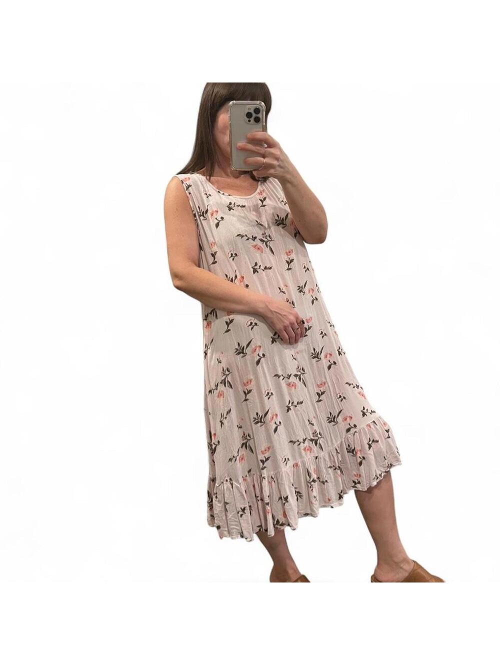 Y2K Floral Babydoll Dress Soft Pink Ruffle Hem Flowy
